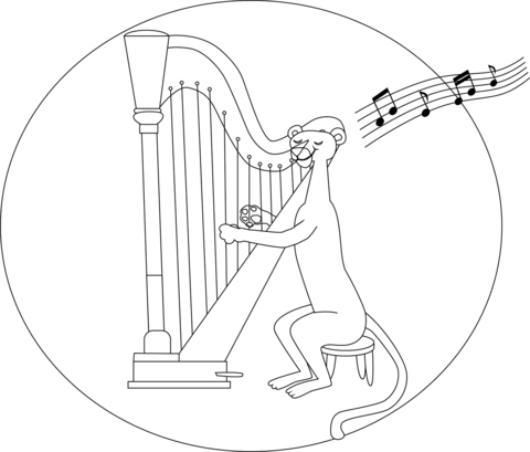 Panther Playing Harp Coloring Page